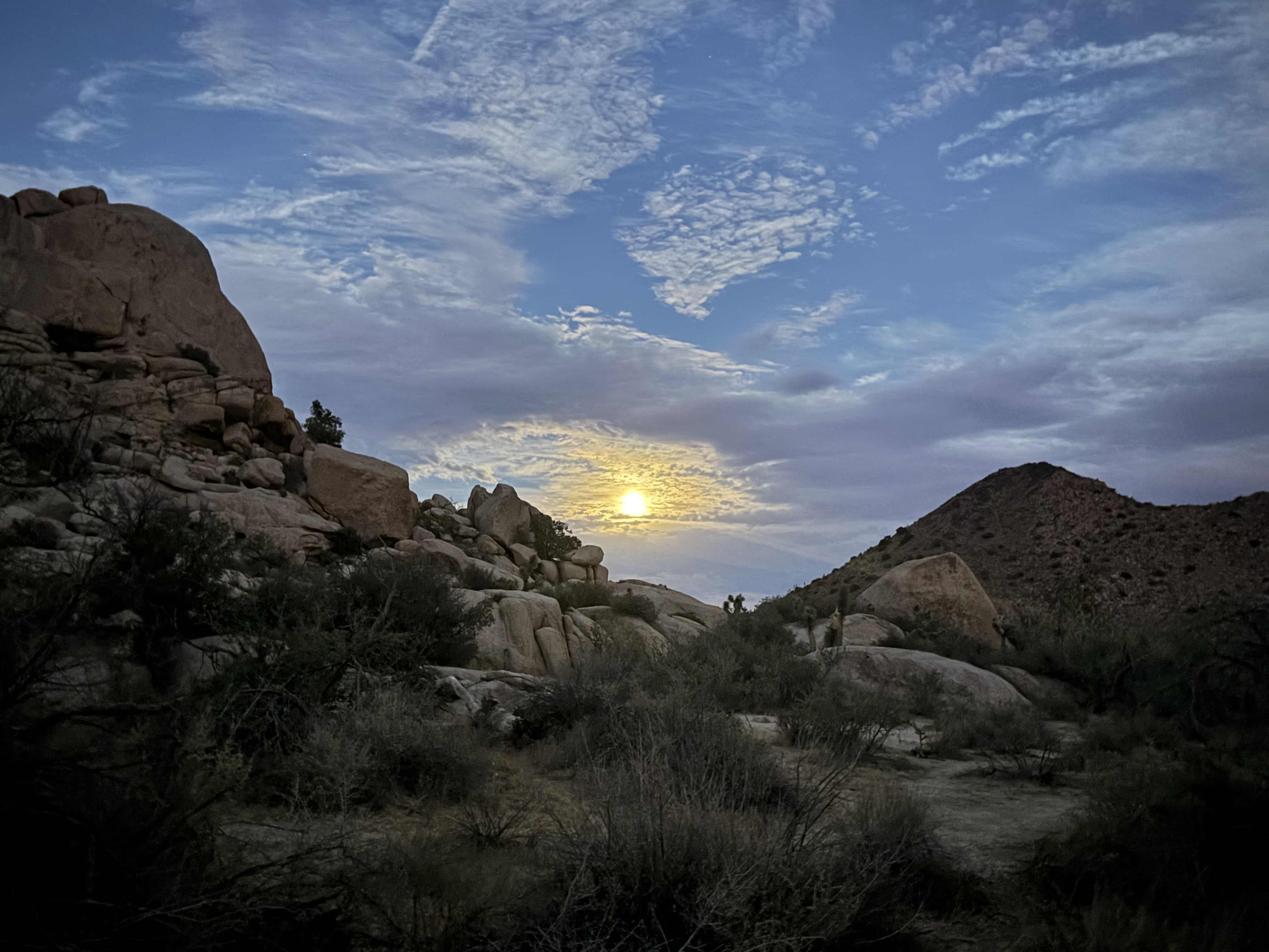 Moonrise over boulders, Joshua Tree National Park